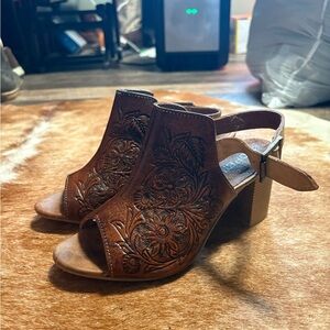 Roper leather Floral tooled Women's Heeled Sandals
